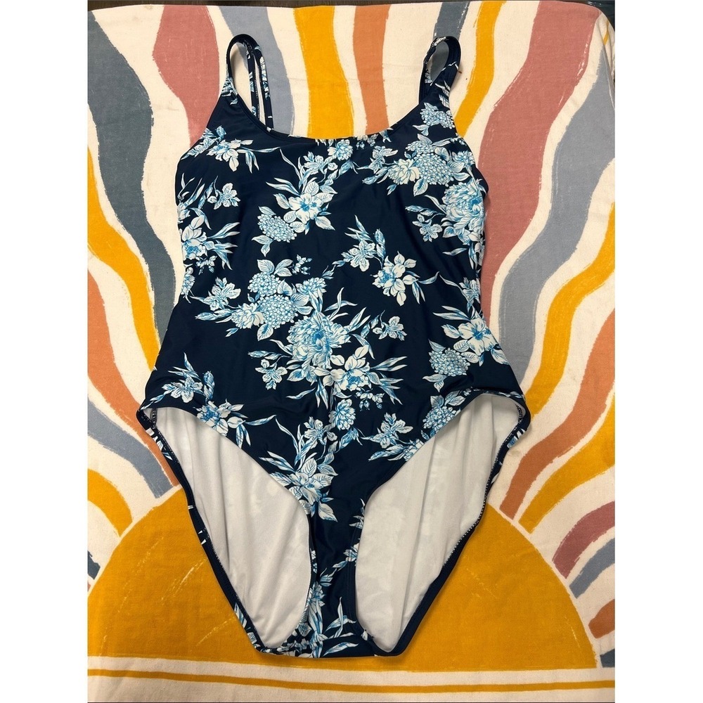 OP Navy Floral One-Piece Swimsuit with Light Blue Flowers P4.5